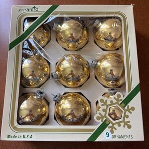 PYRAMID Usa Made Vintage Glas Bulb Solid Gold Ornaments 9 Ct Side to Side